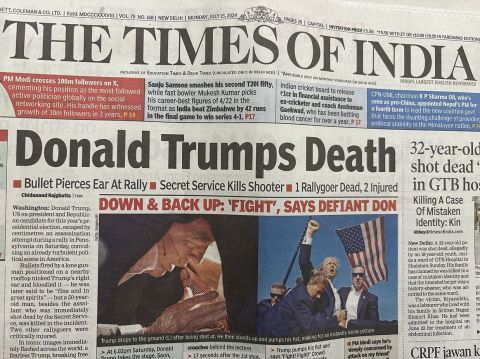 【悲報】インドの「トランプ銃撃事件を伝える新聞の見出し」、センスが良すぎて炎上