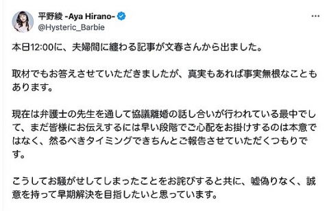 【悲報】人気声優の平野綾さん、交際0日婚から8ヶ月で離婚へ