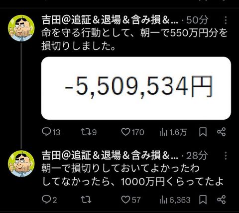 大物YouTuber「550万円損切りするわ」→「損切りしなかったら-1000万円だった…」