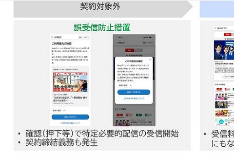 同意ボタンでNHKネット受信料の契約対象、さらに取り消し不可というサービス仮案公開