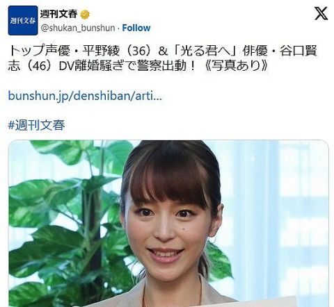 【文春】平野綾、DV離婚へ