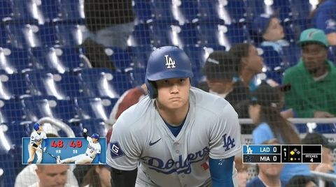 大谷翔平　第1打席で左前打→即二盗!今季49盗塁で「50-50」に足でリーチ