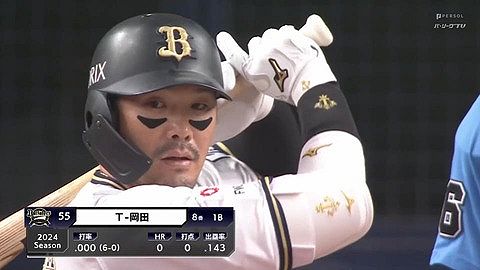 T-岡田の引退試合に角中が花を贈る