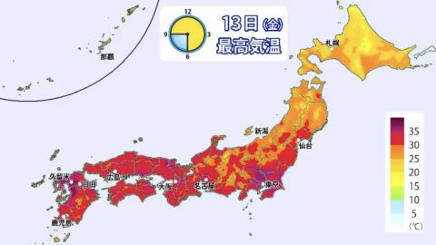 きょう(金)の天気　異例な残暑　9月中旬なのに九州は38℃予想も　東京は過去最も遅い猛暑日に　沖縄は台風13号の影響で次第に荒天へ