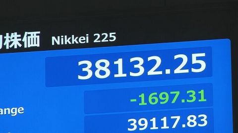 【速報】日経平均株価が一時1600円急落　石破新総裁の誕生受け