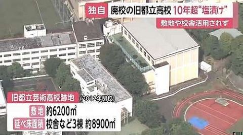 廃校になった都の所有地…10年以上“塩漬け”状態が判明　旧都立芸術高校跡地　年間約140万円の維持費かかる　東京・目黒区