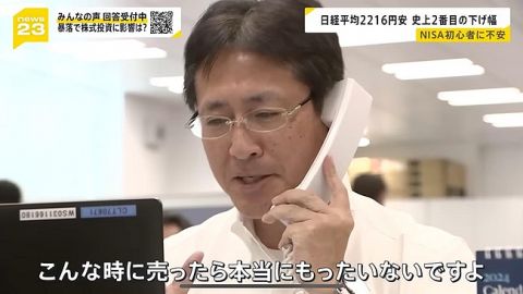 日経平均、史上2番目の下げ幅　NISA初心者に不安広がる